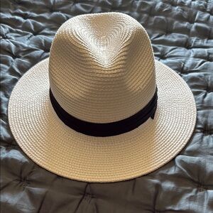 Classic White Fedora Hat with Black Band